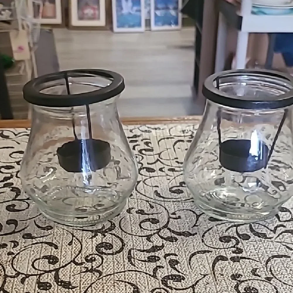 Black and Gray Glass Candle Holders with Modern Accents